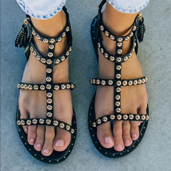 black studded strappy sandals